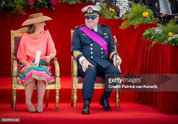 Prince Laurent of Belgium and Princess Claire of Belgium attend the military parade on the occasion of the Belgian National Day in the front of the...
