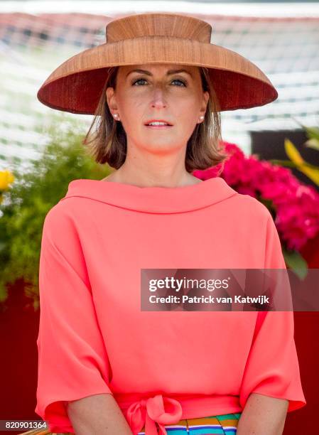 Princess Claire of Belgium attends the military parade on the occasion of the Belgian National Day in the front of the Royal Palace on July 21, 2017...