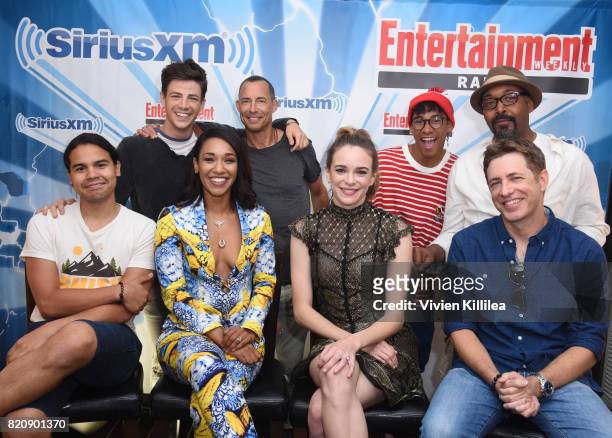 Grant Gustin, Tom Cavanagh, Keiynan Lonsdale, Jesse L. Martin, Carlos Valdes, Candice Patton, Danielle Panabaker and Todd Helbing attend SiriusXM's...