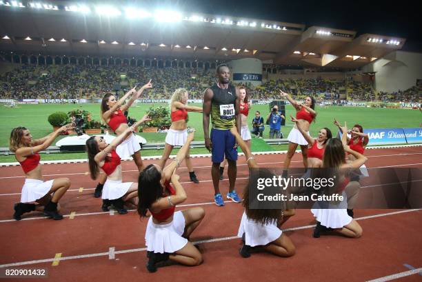 Usain Bolt of Jamaica participates in his last 100m in a meeting during the IAAF Diamond League Meeting Herculis 2017 on July 21, 2017 in Monaco,...