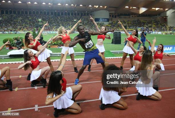 Usain Bolt of Jamaica participates in his last 100m in a meeting during the IAAF Diamond League Meeting Herculis 2017 on July 21, 2017 in Monaco,...