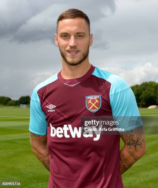 West Ham United Unveil New signing Marko Arnautovic at Rush Green Training Ground on July 22, 2017 in London, England.