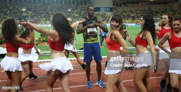 Usain Bolt of Jamaica participates in his last 100m in a meeting during the IAAF Diamond League Meeting Herculis 2017 on July 21, 2017 in Monaco,...