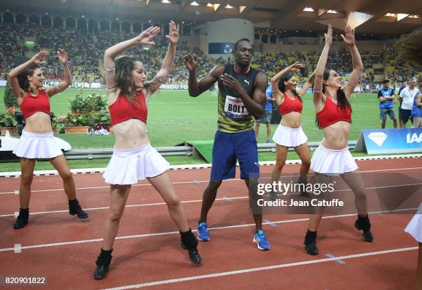 Usain Bolt of Jamaica participates in his last 100m in a meeting during the IAAF Diamond League Meeting Herculis 2017 on July 21, 2017 in Monaco,...