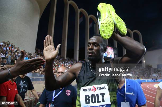 Usain Bolt of Jamaica participates in his last 100m in a meeting during the IAAF Diamond League Meeting Herculis 2017 on July 21, 2017 in Monaco,...