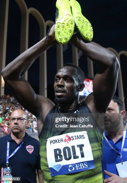 Usain Bolt of Jamaica participates in his last 100m in a meeting during the IAAF Diamond League Meeting Herculis 2017 on July 21, 2017 in Monaco,...