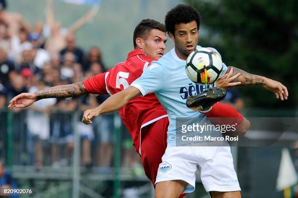 Felipe Anderson of SS Lazio competes for the ball with Francesco Viviani of Spal during the pre-season friendly match between SS Lazio and SPAL on...