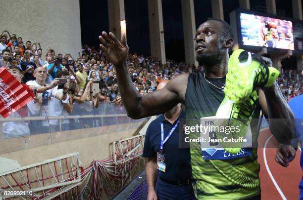 Usain Bolt of Jamaica participates in his last 100m in a meeting during the IAAF Diamond League Meeting Herculis 2017 on July 21, 2017 in Monaco,...