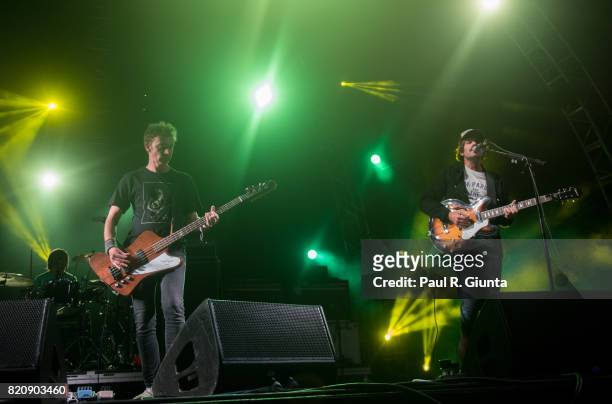 Nick Chaplin and Neil Halstead of Slowdive perform on stage during Day 1 of FYF Fest 2017 on July 21, 2017 in Los Angeles, California.