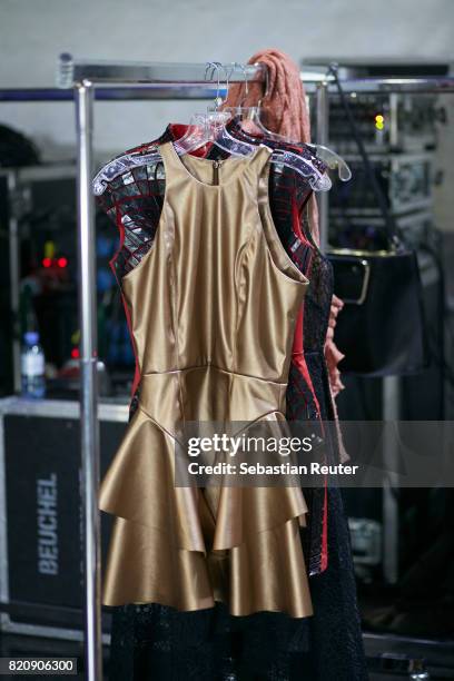 Designers' collections are seen backstage ahead of the 3D Fashion Presented By Lexus/Voxelworld show during Platform Fashion July 2017 at Areal...