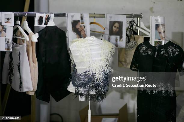 Designer collections' are seen backstage ahead of the ‘Julia Koerner’ show at the 3D Fashion Presented By Lexus/Voxelworld show during Platform...