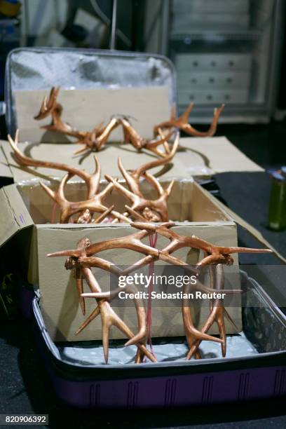 Accessories are seen backstage ahead of the 3D Fashion Presented By Lexus/Voxelworld show during Platform Fashion July 2017 at Areal Boehler on July...