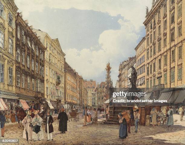 The "Graben" in Vienna Watercolour and brush in greyblack, Superscribed: "Rudolph Alt 1836", Private Collection [Der Graben in Wien Pinsel in...