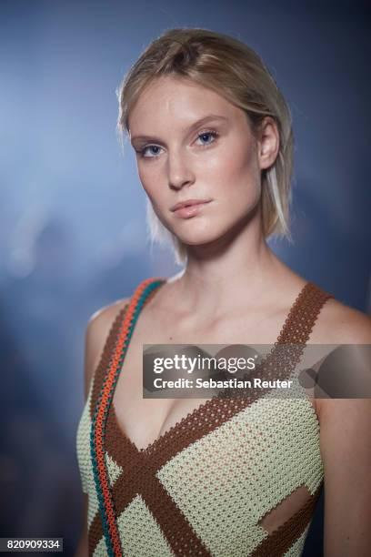 AKim Hnizdo is seen backstage ahead of the 3D Fashion Presented By Lexus/Voxelworld show during Platform Fashion July 2017 at Areal Boehler on July...