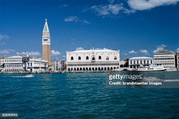 View of Venice from the Canale della Giudecca in direction of the Piazza San Marco with the St Mark's Campanile and the Doge's Palace, Italy,...