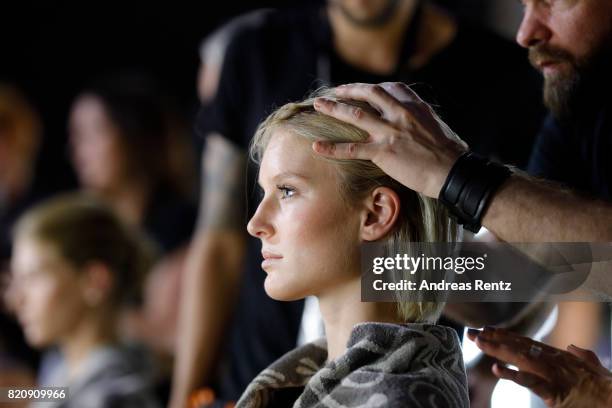 Kim Hnizdo is seen backstage ahead of the 3D Fashion Presented By Lexus/Voxelworld show during Platform Fashion July 2017 at Areal Boehler on July...