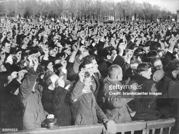 Inauguration of 70000 reservists of Belgrade's garrison, The reservists swear on young king Peter II, of Yugoslavia, Photograph, Around 1942...