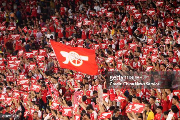 Fans of Arsenal cheer during a friendly match between Chelsea and Arsenal at Birds Nest on July 22, 2017 in Beijing, China.