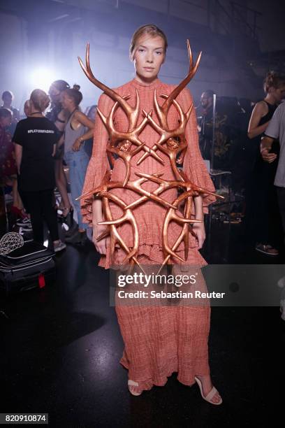 Model is seen backstage ahead of the 3D Fashion Presented By Lexus/Voxelworld show during Platform Fashion July 2017 at Areal Boehler on July 22,...