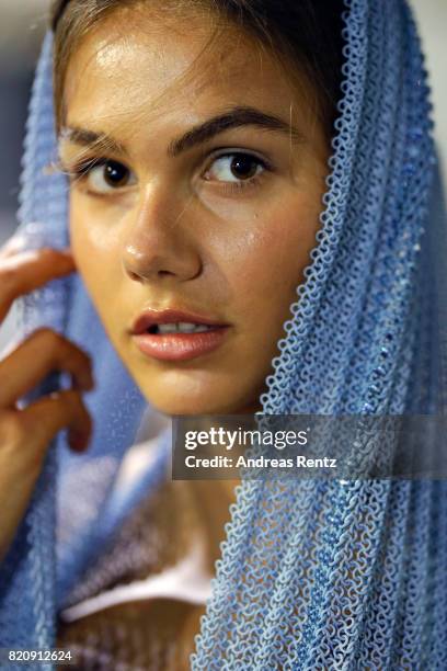 Model is seen backstage ahead of the 3D Fashion Presented By Lexus/Voxelworld show during Platform Fashion July 2017 at Areal Boehler on July 22,...