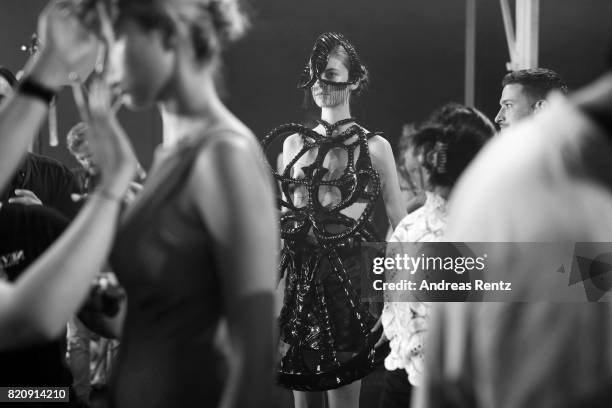 Model is seen backstage ahead of the 3D Fashion Presented By Lexus/Voxelworld show during Platform Fashion July 2017 at Areal Boehler on July 22,...