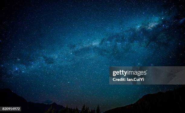 scenic view of queenstown, new zealand with milky way - rural new zealand stock pictures, royalty-free photos & images