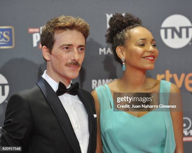 Montse Pla and Victor Clavijo attend the 'Platino Awards 2017' photocall at La Caja Magica on July 22, 2017 in Madrid, Spain.