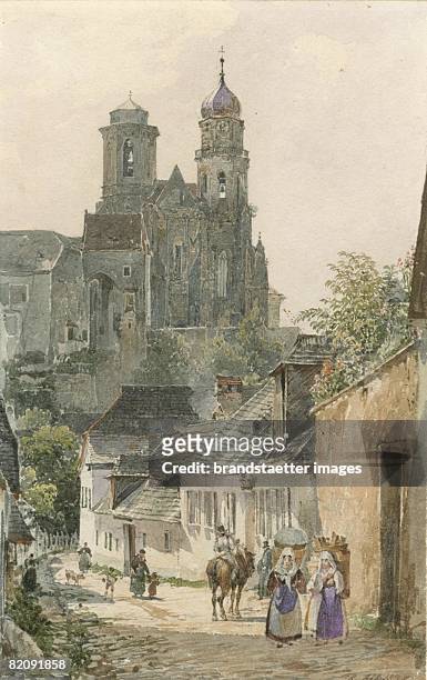 View on Klosterneuburg and the Collegiate Church Watercolour, Superscribed right: "R, Alt 1837, Academy of fine Arts, Collection of Prints and...