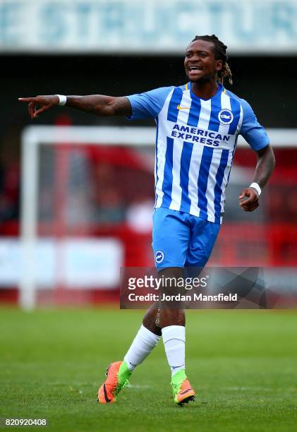 Gaetan Bong of Brighton in action during the Pre Season Friendly match between Crawley Town and Brighton & Hove Albion at Broadfield Stadium on July...