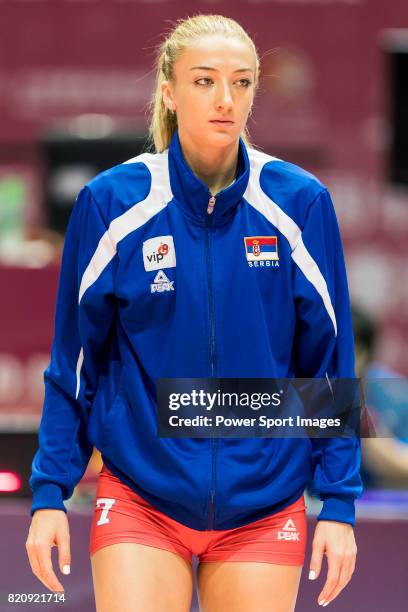 Setter Ana Antonijevic of Serbia reacts during warm up section prior the FIVB Volleyball World Grand Prix - Hong Kong 2017 match between Japan and...