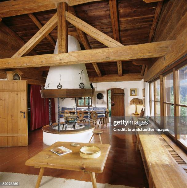 Living room of house Schwinner at so-called Roemerweg in Kitzbuehel, Tyrol, The house was built in 1959 by the Viennese graphic artist and designer...