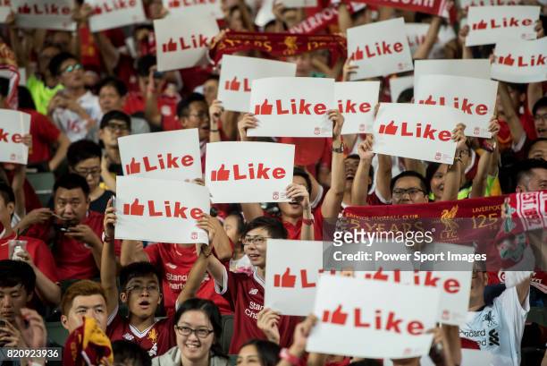 Liverpool FC soccer fans during the Premier League Asia Trophy match between West Bromwich Albion and Crystal Palace at Hong Kong Stadium on July 22,...