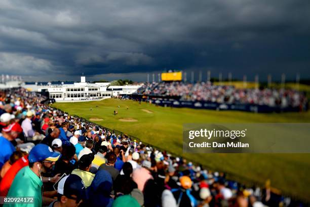 Russell Henley of the United States putts on the 18th green during the third round of the 146th Open Championship at Royal Birkdale on July 22, 2017...