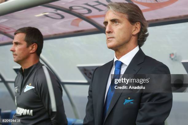 Roberto Mancini head coach of Zenit is seen during the Russian Football Premier League match between Zenit St. Petersburg vs Rubin Kazan at...