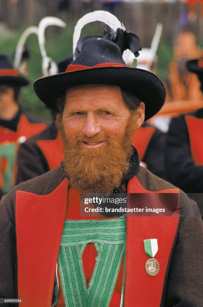Tyrolean rifleman with red beard at a meeting in the Passeiertal valley, South Tyrol, Italy, Photograph, Around 1980