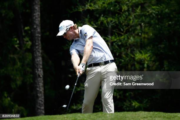 David Hearn of Canada plays his shot from the second tee during the third round of the Barbasol Championship at the Robert Trent Jones Golf Trail at...