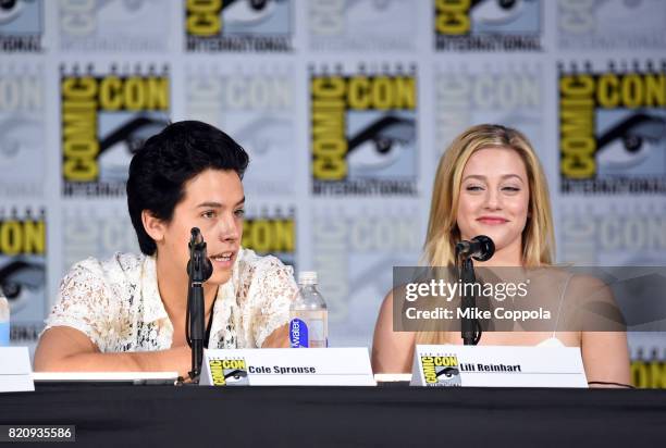 Cole Sprouse and Lili Reinhart attend "Riverdale" special video presentation and Q+A during Comic-Con International 2017 at San Diego Convention...