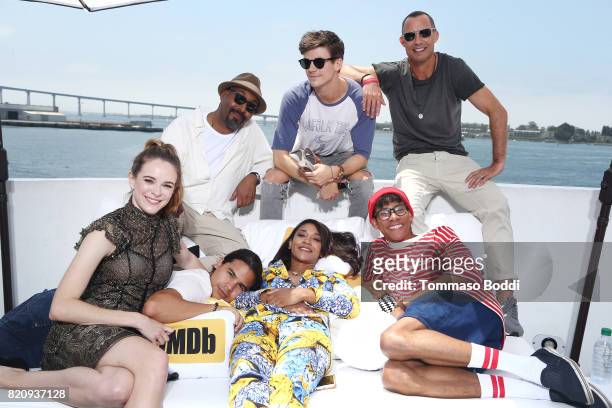 Actors Danielle Panabaker, Jesse L. Martin, Carlos Valdes, Candice Patton, Grant Gustin, Keiynan Lonsdale and Tom Cavanagh on the #IMDboat at San...