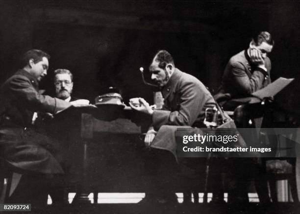 Hans Thimig, Robert Horky, Rudolf Teubler and Attila H?rbiger in "In einer Nacht" by Franz Werfel, Photograph, Austria, Vienna, Theater in der...
