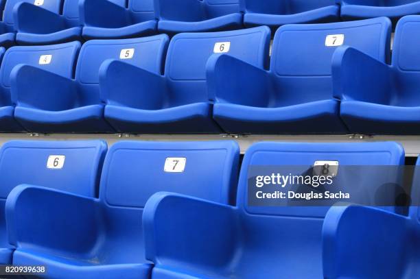 molded plastic spectator seating in an outdoor stadium - sports event tickets stock pictures, royalty-free photos & images