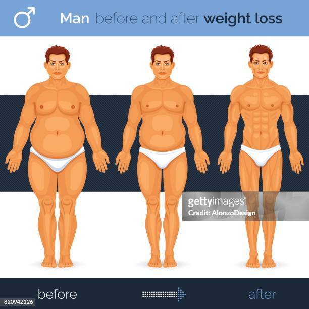 mann vor und nach der gewichtsabnahme - mann vorher nachher stock-grafiken, -clipart, -cartoons und -symbole