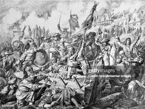 Battle "Zauberhaufen" during the Second Siege of Vienna, Copper engraving, 17th century [Schlacht auf dem Zauberhaufen w?hrend der 2,...