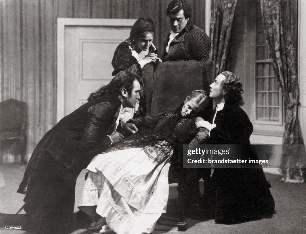 Wilhelm Dieterle, Lina Lossen, Raul Lange, Hermann Thimig and Helene Thimig in "Clavigo" by Johann Wolfgang von Goethe, Photograph by Bruno Reiffenstein, Austria, Vienna, Redoutensaal of the Hofburg, 1922