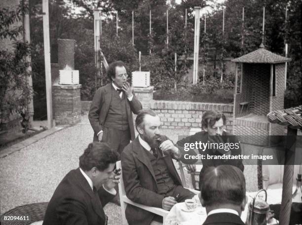 Max Rienhardt, Gustav Mahler, Carl Moll and Alfred Roller in the garden of the villa Carl Moll, Photograph by Moriz N?hr, Austria, Vienna, 1903 [Max...