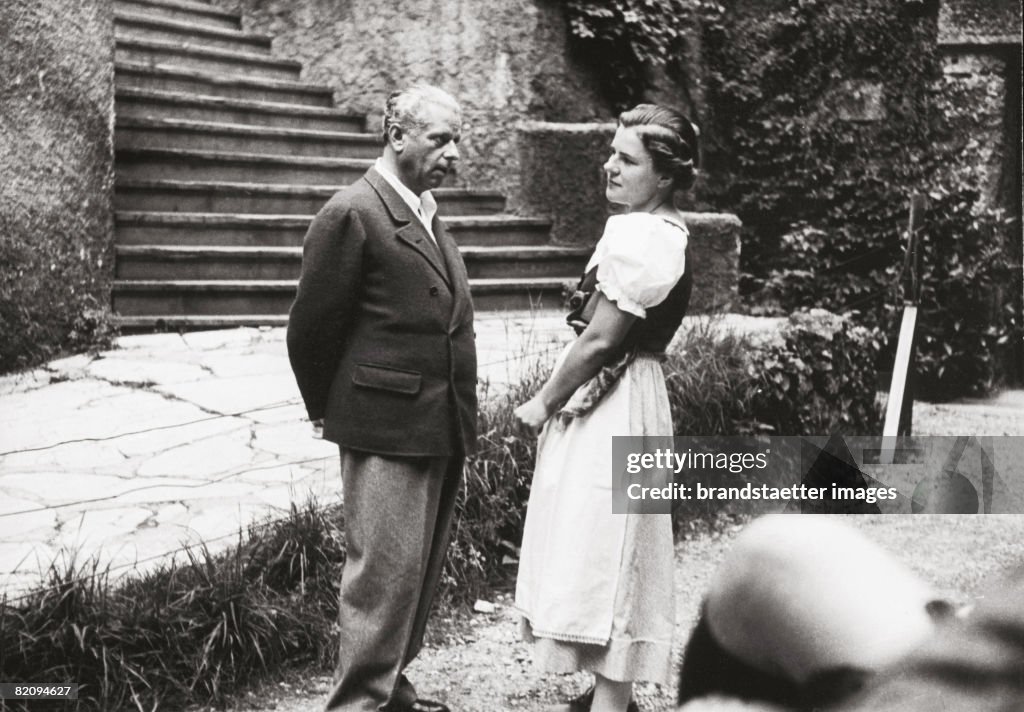 Max Reinhardt and Paula Wessely are rehearsing the play "Faust I" by Johan Wolfgang von Goethe, Photograph, Austria, Salzburg, 1933