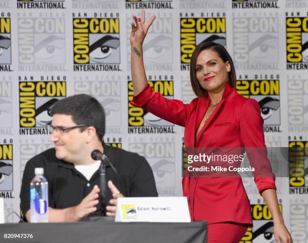 Writer/producer Adam Horowitz and actor Lana Parrilla attend ABC's "Once Upon A Time" panel during Comic-Con International 2017 at San Diego...