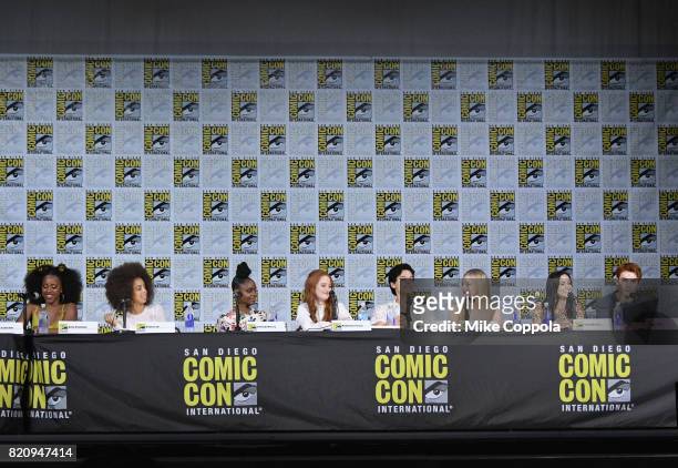 Actors Asha Bromfield, Hayley Law, Ashleigh Murray, Madelaine Petsch, Cole Sprouse, Lili Reinhart, K.J. Apa and Camila Mendes speak onstage at...