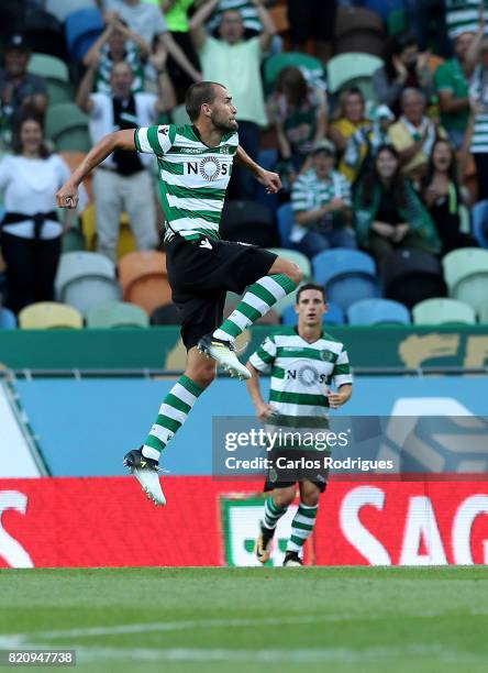 Sporting CP forward Bas Dost from Holland celebrates scoring Sporting second goal during the Friendly match between Sporting CP and AS Monaco at...