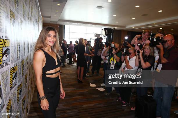 Juliana Harkavy arrives at the "Arrow" press line at Comic-Con International 2017 on July 22, 2017 in San Diego, California.
