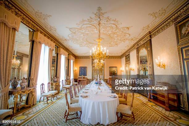 The Marot dining room in Palace Noordeinde on July 22, 2017 in The Hague, Netherlands. Palace Noordeinde is the office of King Willem-Alexander and...